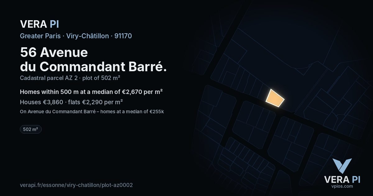 56 Avenue du Commandant Barré, Viry-Châtillon at night – the plot lit, the parcels around coloured by the prices near them