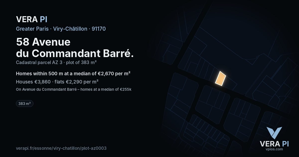 58 Avenue du Commandant Barré, Viry-Châtillon at night – the plot lit, the parcels around coloured by the prices near them