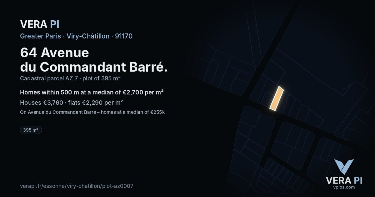 64 Avenue du Commandant Barré, Viry-Châtillon at night – the plot lit, the parcels around coloured by the prices near them