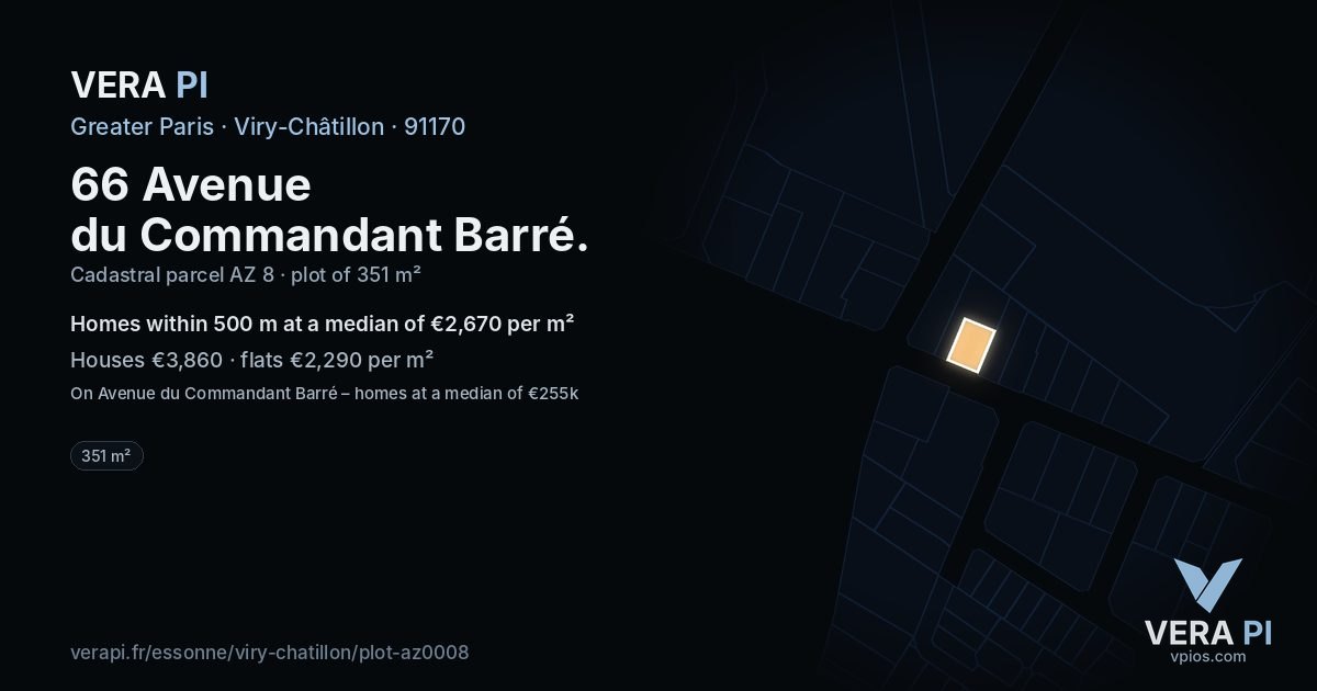 66 Avenue du Commandant Barré, Viry-Châtillon at night – the plot lit, the parcels around coloured by the prices near them