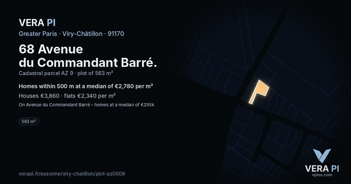 68 Avenue du Commandant Barré, Viry-Châtillon at night – the plot lit, the parcels around coloured by the prices near them