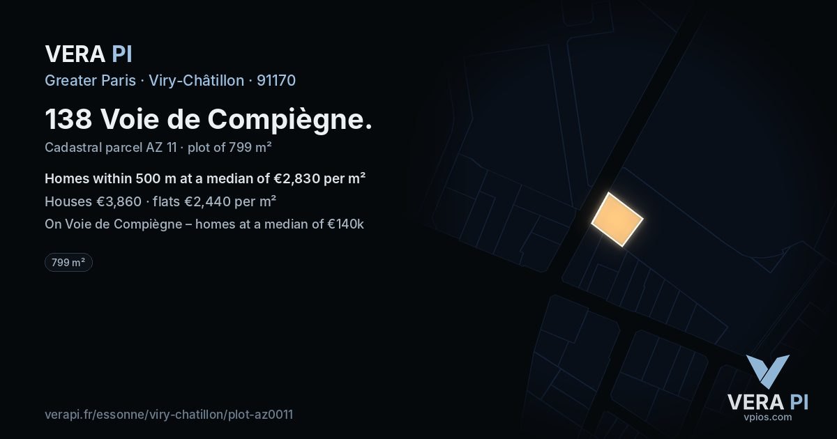 138 Voie de Compiègne, Viry-Châtillon at night – the plot lit, the parcels around coloured by the prices near them