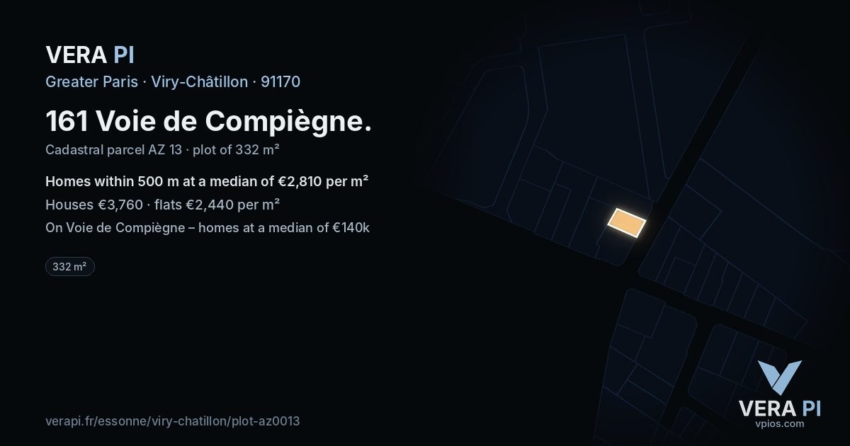 161 Voie de Compiègne, Viry-Châtillon at night – the plot lit, the parcels around coloured by the prices near them