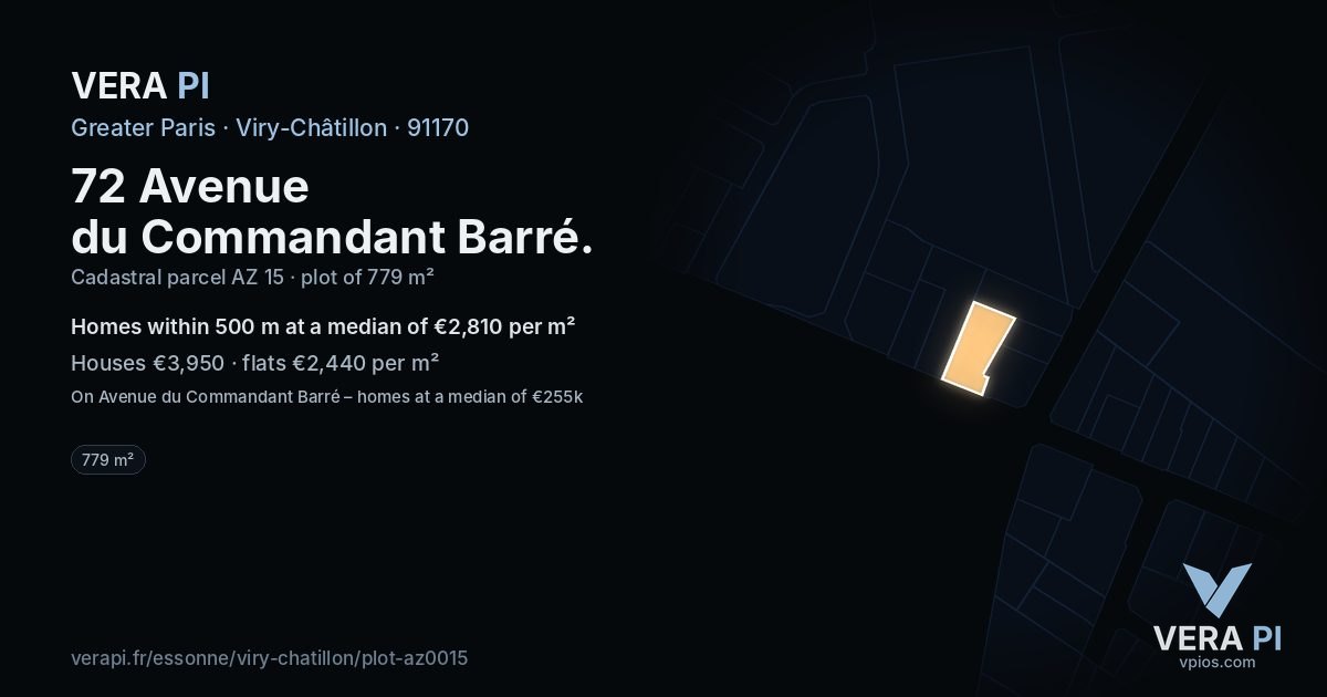 72 Avenue du Commandant Barré, Viry-Châtillon at night – the plot lit, the parcels around coloured by the prices near them