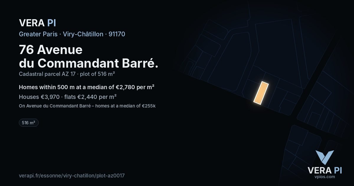 76 Avenue du Commandant Barré, Viry-Châtillon at night – the plot lit, the parcels around coloured by the prices near them