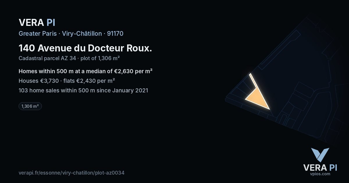 140 Avenue du Docteur Roux, Viry-Châtillon at night – the plot lit, the parcels around coloured by the prices near them