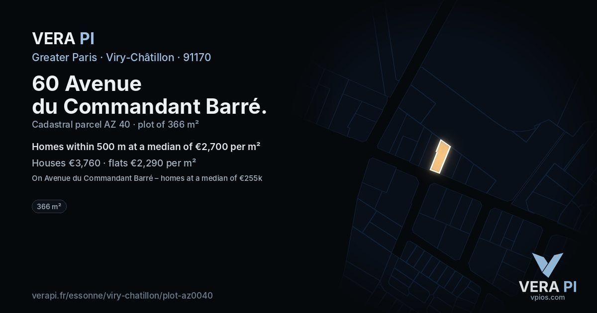 60 Avenue du Commandant Barré, Viry-Châtillon at night – the plot lit, the parcels around coloured by the prices near them