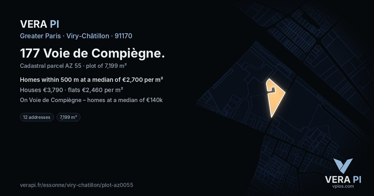 177 Voie de Compiègne, Viry-Châtillon at night – the plot lit, the parcels around coloured by the prices near them