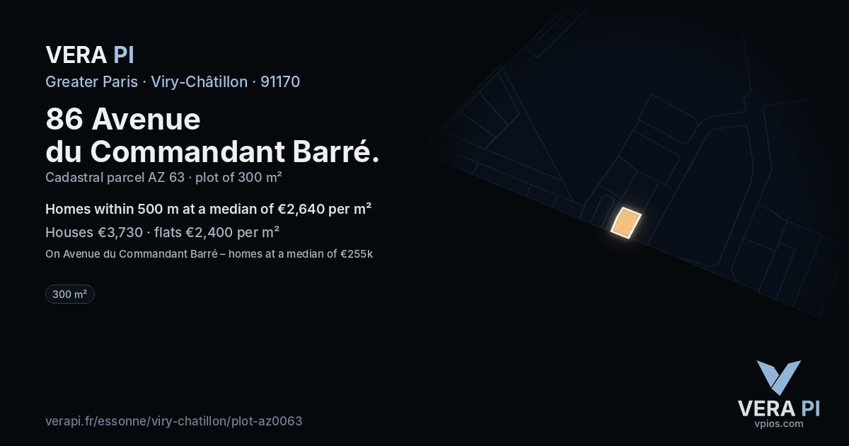 86 Avenue du Commandant Barré, Viry-Châtillon at night – the plot lit, the parcels around coloured by the prices near them