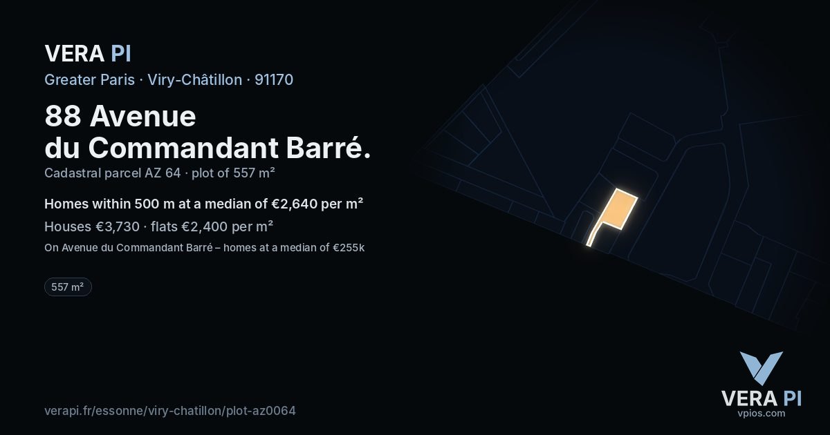 88 Avenue du Commandant Barré, Viry-Châtillon at night – the plot lit, the parcels around coloured by the prices near them