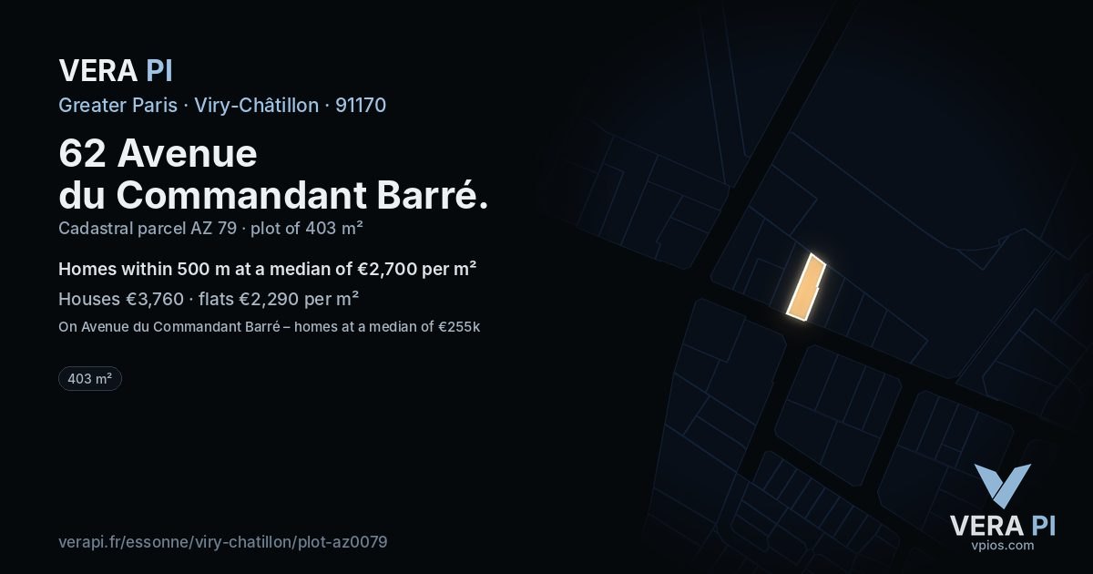 62 Avenue du Commandant Barré, Viry-Châtillon at night – the plot lit, the parcels around coloured by the prices near them