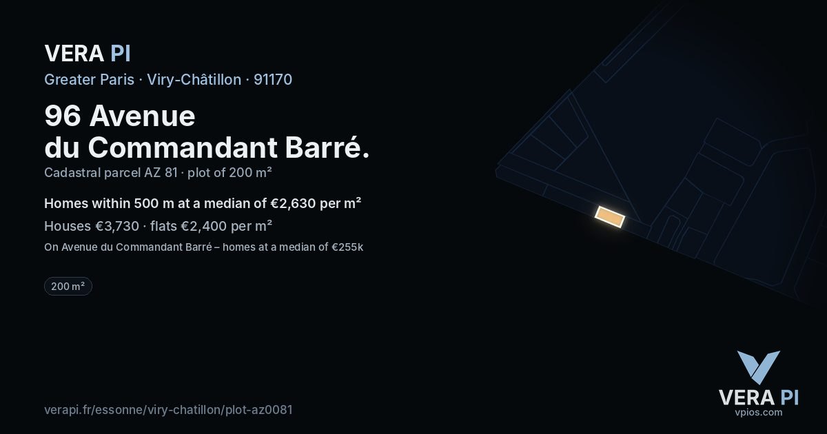 96 Avenue du Commandant Barré, Viry-Châtillon at night – the plot lit, the parcels around coloured by the prices near them