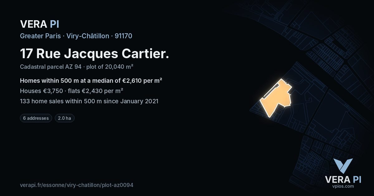 17 Rue Jacques Cartier, Viry-Châtillon at night – the plot lit, the parcels around coloured by the prices near them