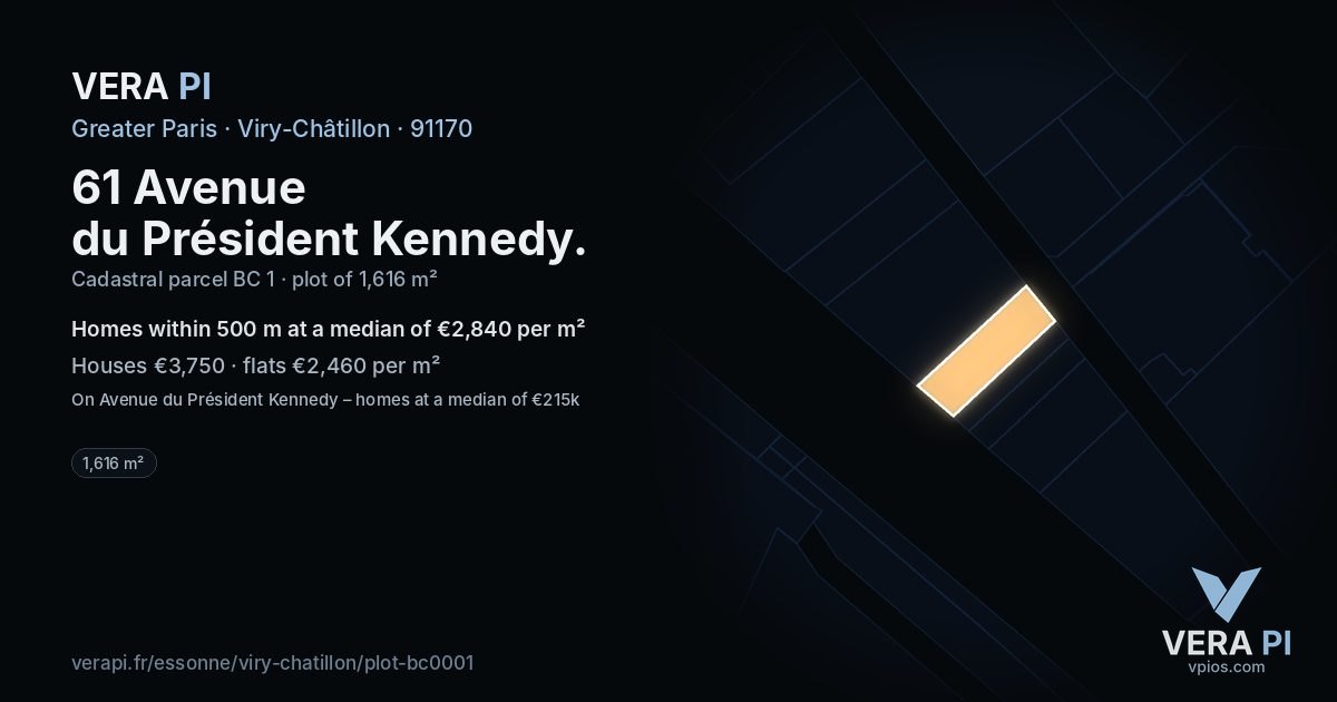 61 Avenue du Président Kennedy, Viry-Châtillon at night – the plot lit, the parcels around coloured by the prices near them