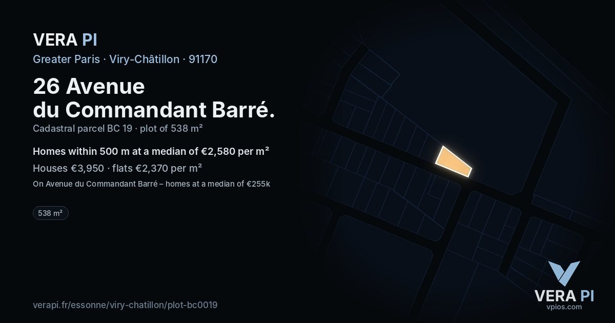 26 Avenue du Commandant Barré, Viry-Châtillon at night – the plot lit, the parcels around coloured by the prices near them