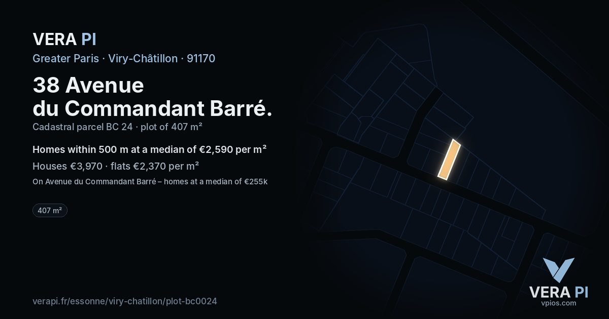 38 Avenue du Commandant Barré, Viry-Châtillon at night – the plot lit, the parcels around coloured by the prices near them