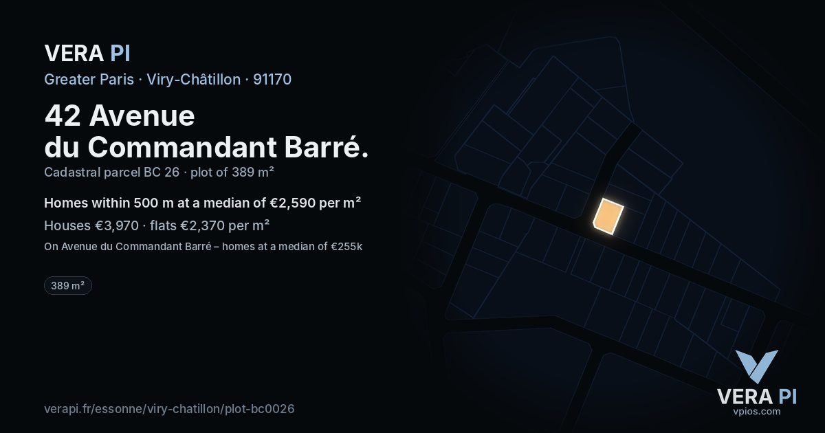 42 Avenue du Commandant Barré, Viry-Châtillon at night – the plot lit, the parcels around coloured by the prices near them