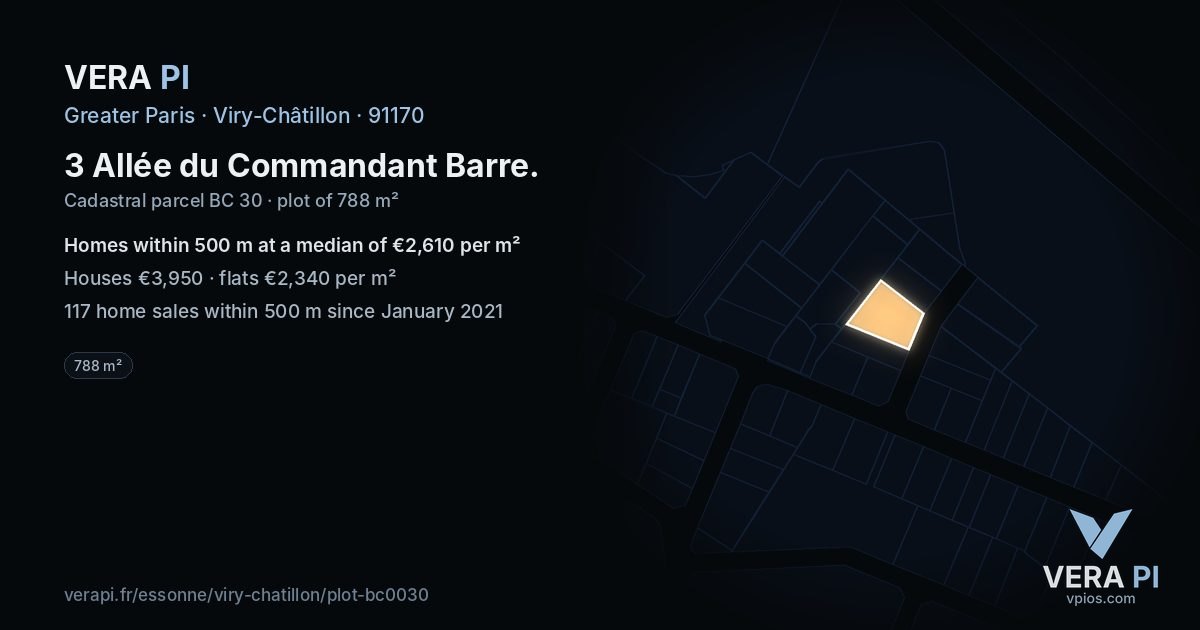 3 Allée du Commandant Barre, Viry-Châtillon at night – the plot lit, the parcels around coloured by the prices near them