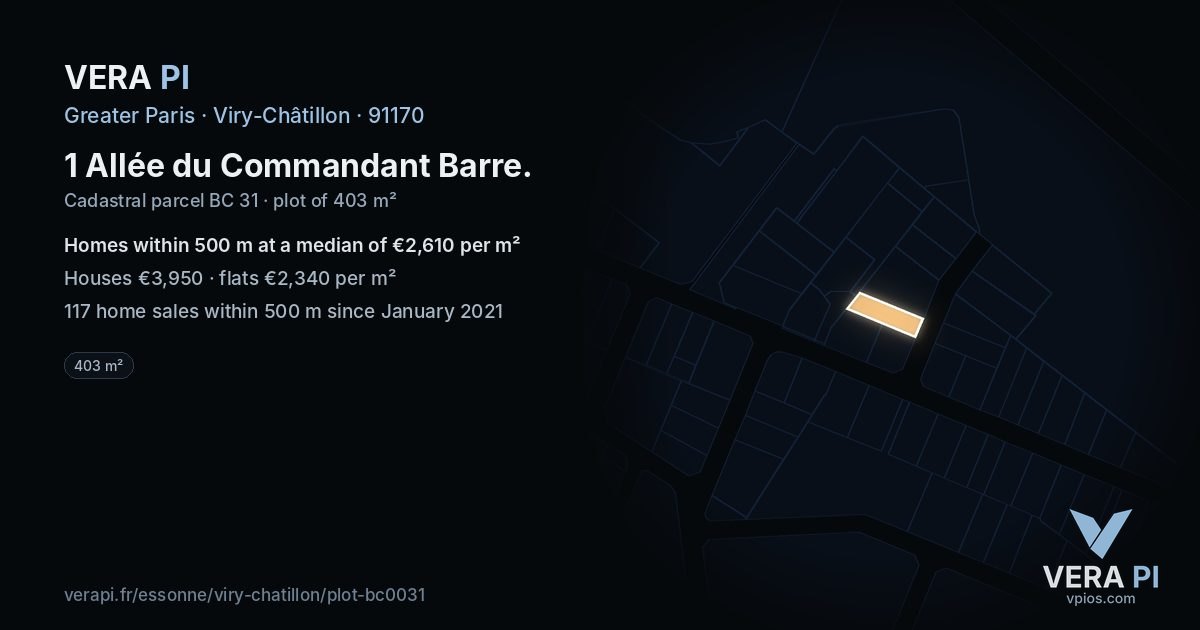 1 Allée du Commandant Barre, Viry-Châtillon at night – the plot lit, the parcels around coloured by the prices near them