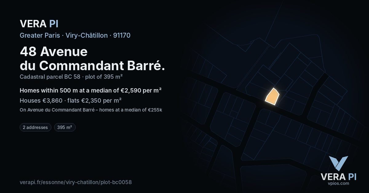 48 Avenue du Commandant Barré, Viry-Châtillon at night – the plot lit, the parcels around coloured by the prices near them
