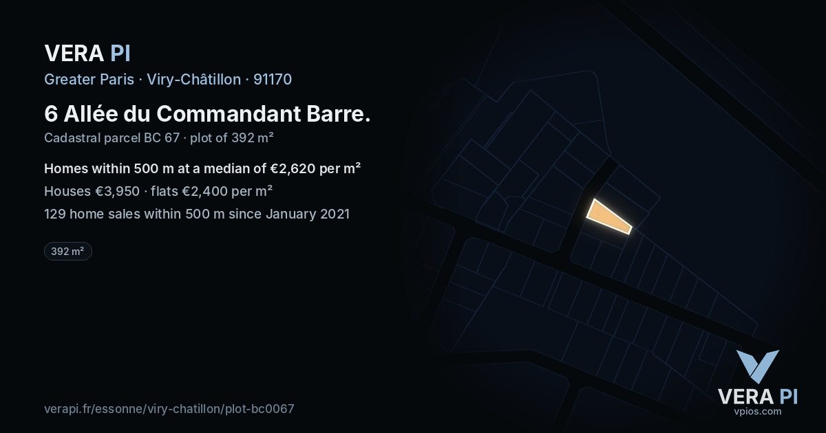6 Allée du Commandant Barre, Viry-Châtillon at night – the plot lit, the parcels around coloured by the prices near them