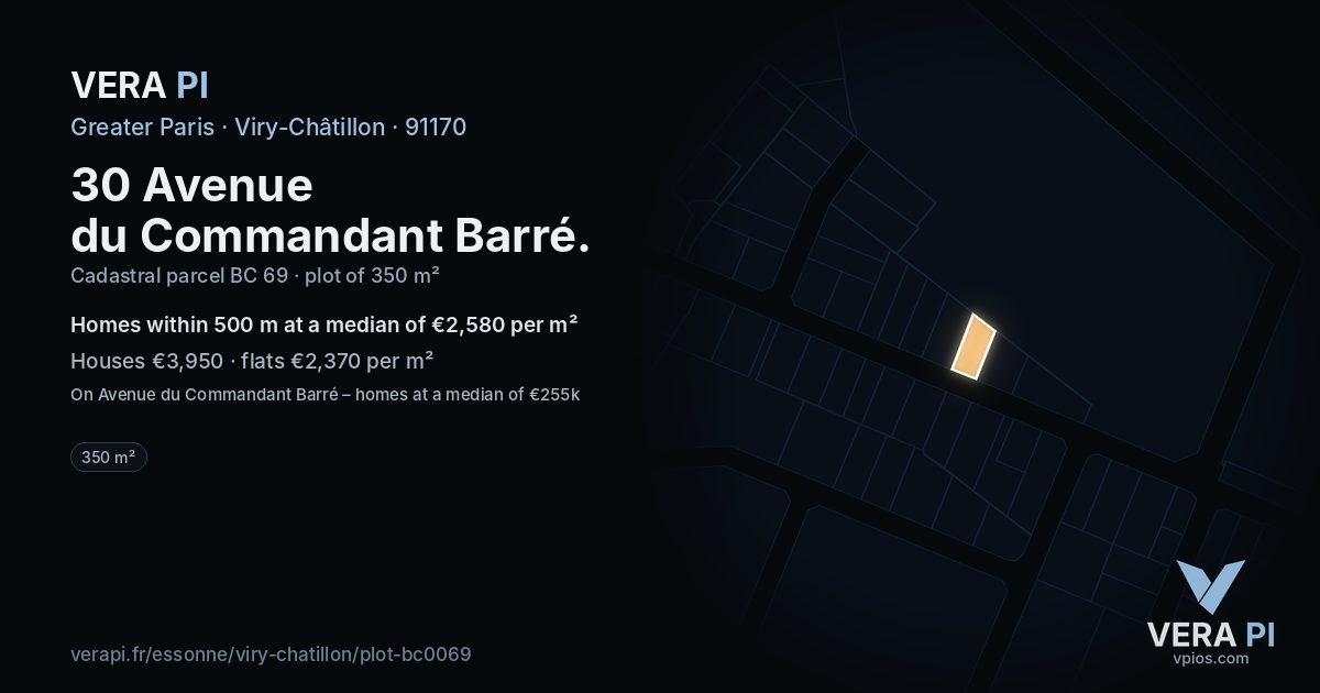 30 Avenue du Commandant Barré, Viry-Châtillon at night – the plot lit, the parcels around coloured by the prices near them