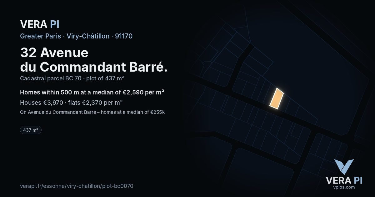 32 Avenue du Commandant Barré, Viry-Châtillon at night – the plot lit, the parcels around coloured by the prices near them