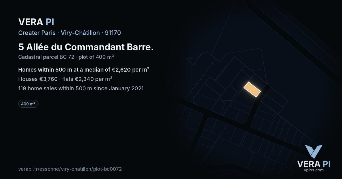 5 Allée du Commandant Barre, Viry-Châtillon at night – the plot lit, the parcels around coloured by the prices near them