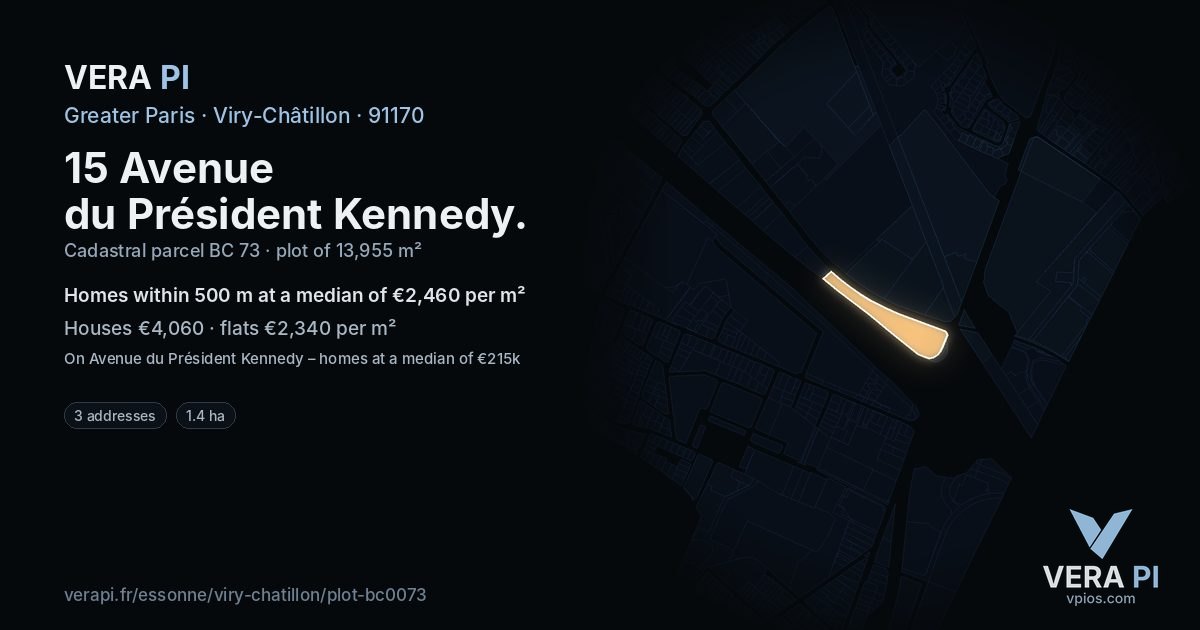 15 Avenue du Président Kennedy, Viry-Châtillon at night – the plot lit, the parcels around coloured by the prices near them