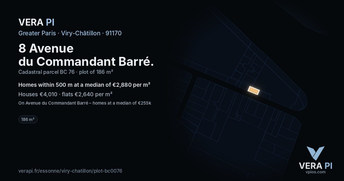 8 Avenue du Commandant Barré, Viry-Châtillon at night – the plot lit, the parcels around coloured by the prices near them
