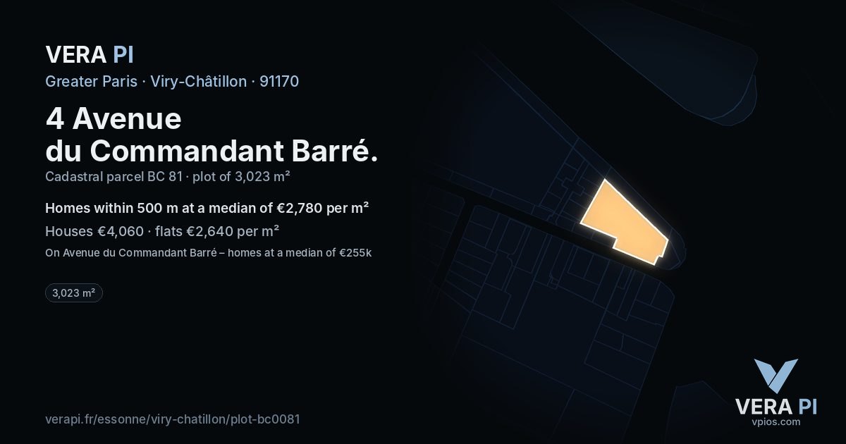 4 Avenue du Commandant Barré, Viry-Châtillon at night – the plot lit, the parcels around coloured by the prices near them