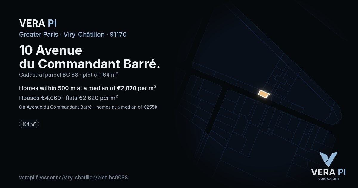 10 Avenue du Commandant Barré, Viry-Châtillon at night – the plot lit, the parcels around coloured by the prices near them