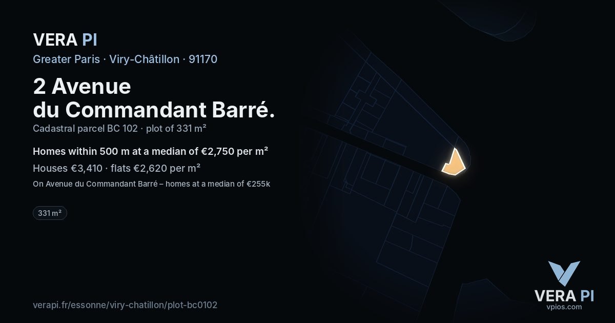 2 Avenue du Commandant Barré, Viry-Châtillon at night – the plot lit, the parcels around coloured by the prices near them