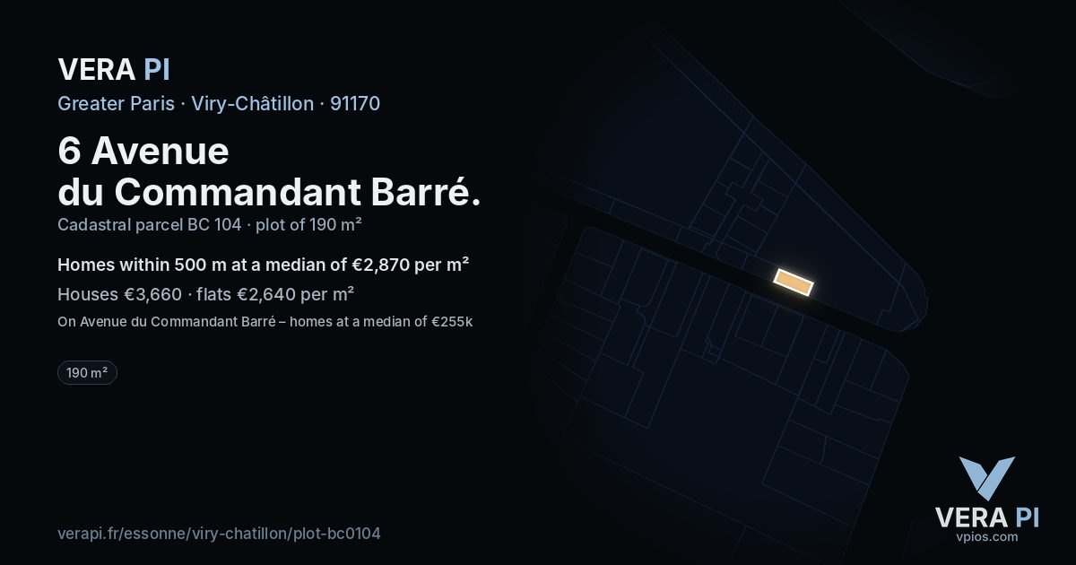 6 Avenue du Commandant Barré, Viry-Châtillon at night – the plot lit, the parcels around coloured by the prices near them