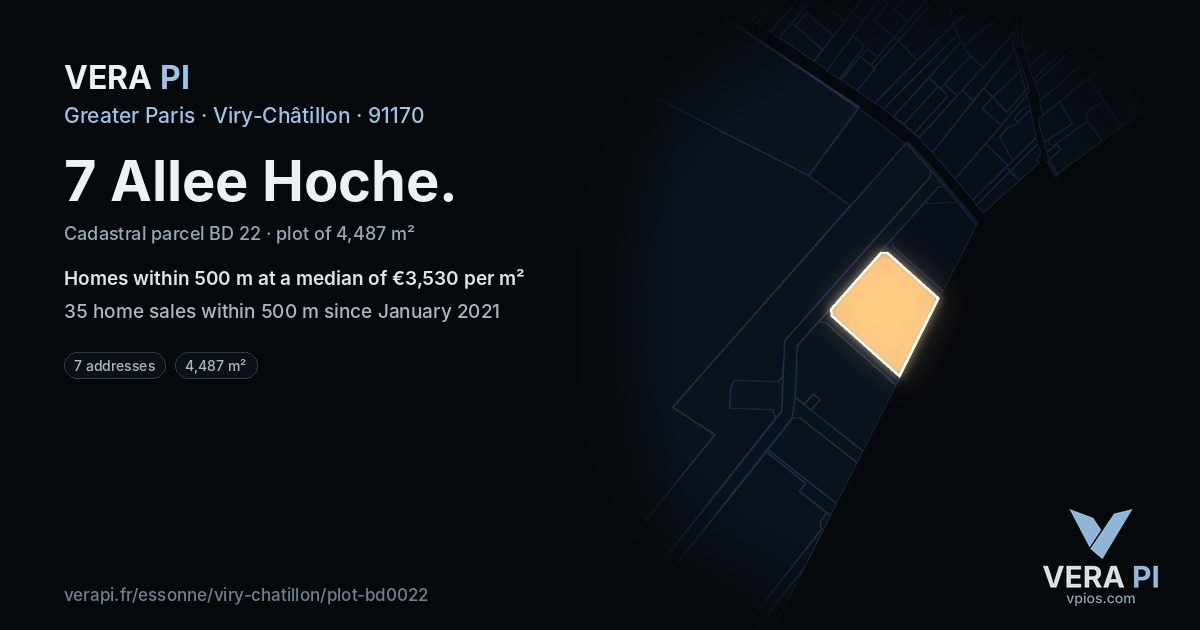 7 Allee Hoche, Viry-Châtillon at night – the plot lit, the parcels around coloured by the prices near them