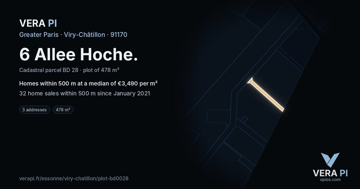 6 Allee Hoche, Viry-Châtillon at night – the plot lit, the parcels around coloured by the prices near them