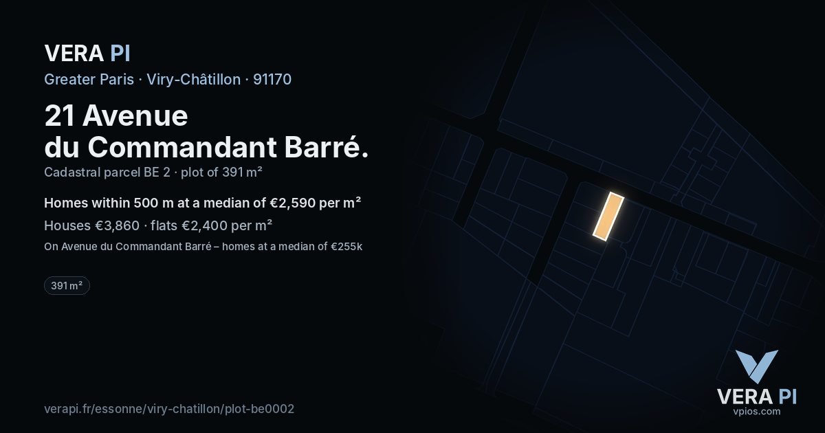 21 Avenue du Commandant Barré, Viry-Châtillon at night – the plot lit, the parcels around coloured by the prices near them