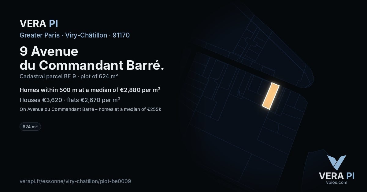9 Avenue du Commandant Barré, Viry-Châtillon at night – the plot lit, the parcels around coloured by the prices near them