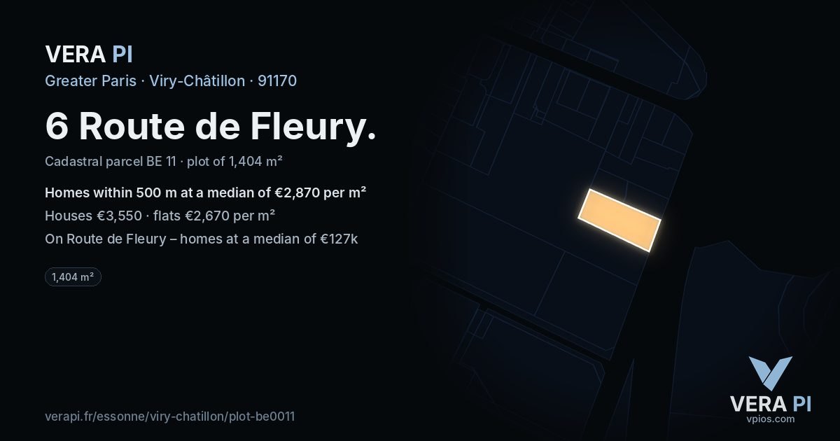 6 Route de Fleury, Viry-Châtillon at night – the plot lit, the parcels around coloured by the prices near them