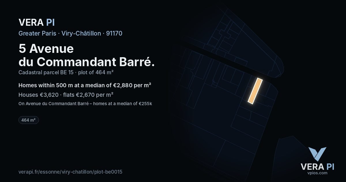 5 Avenue du Commandant Barré, Viry-Châtillon at night – the plot lit, the parcels around coloured by the prices near them