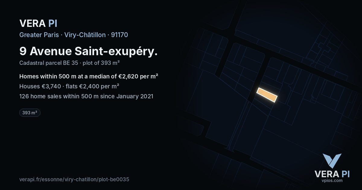 9 Avenue Saint-exupéry, Viry-Châtillon at night – the plot lit, the parcels around coloured by the prices near them