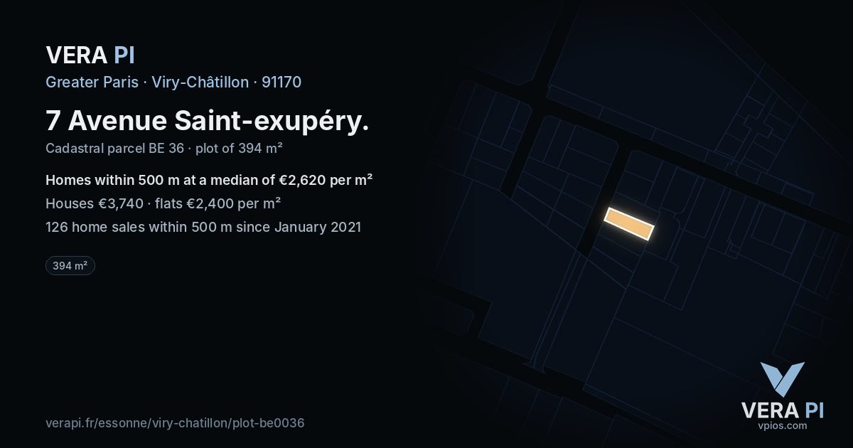7 Avenue Saint-exupéry, Viry-Châtillon at night – the plot lit, the parcels around coloured by the prices near them
