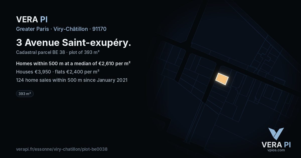 3 Avenue Saint-exupéry, Viry-Châtillon at night – the plot lit, the parcels around coloured by the prices near them