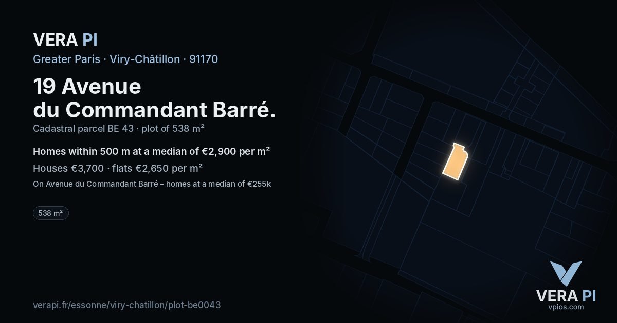 19 Avenue du Commandant Barré, Viry-Châtillon at night – the plot lit, the parcels around coloured by the prices near them