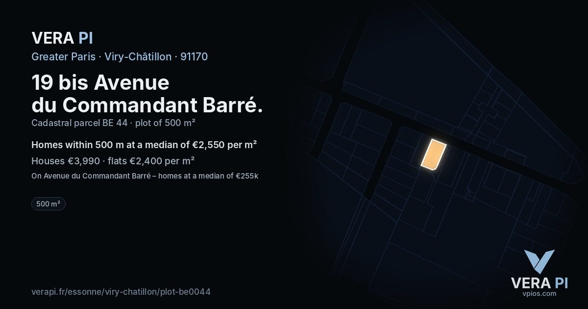 19 bis Avenue du Commandant Barré, Viry-Châtillon at night – the plot lit, the parcels around coloured by the prices near them