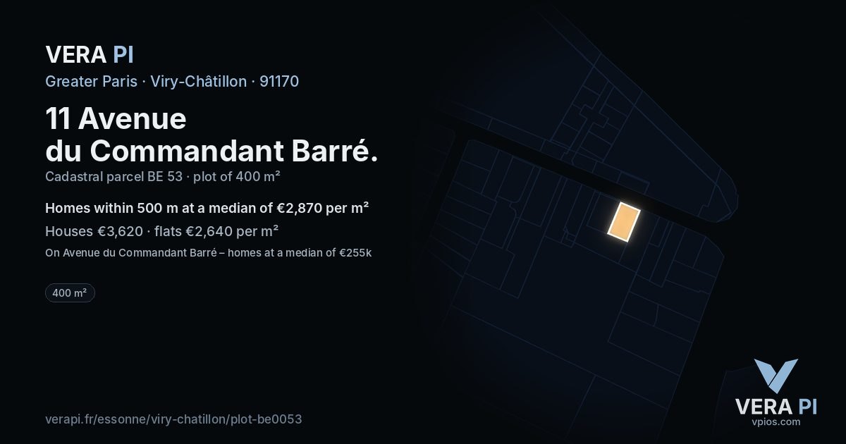 11 Avenue du Commandant Barré, Viry-Châtillon at night – the plot lit, the parcels around coloured by the prices near them