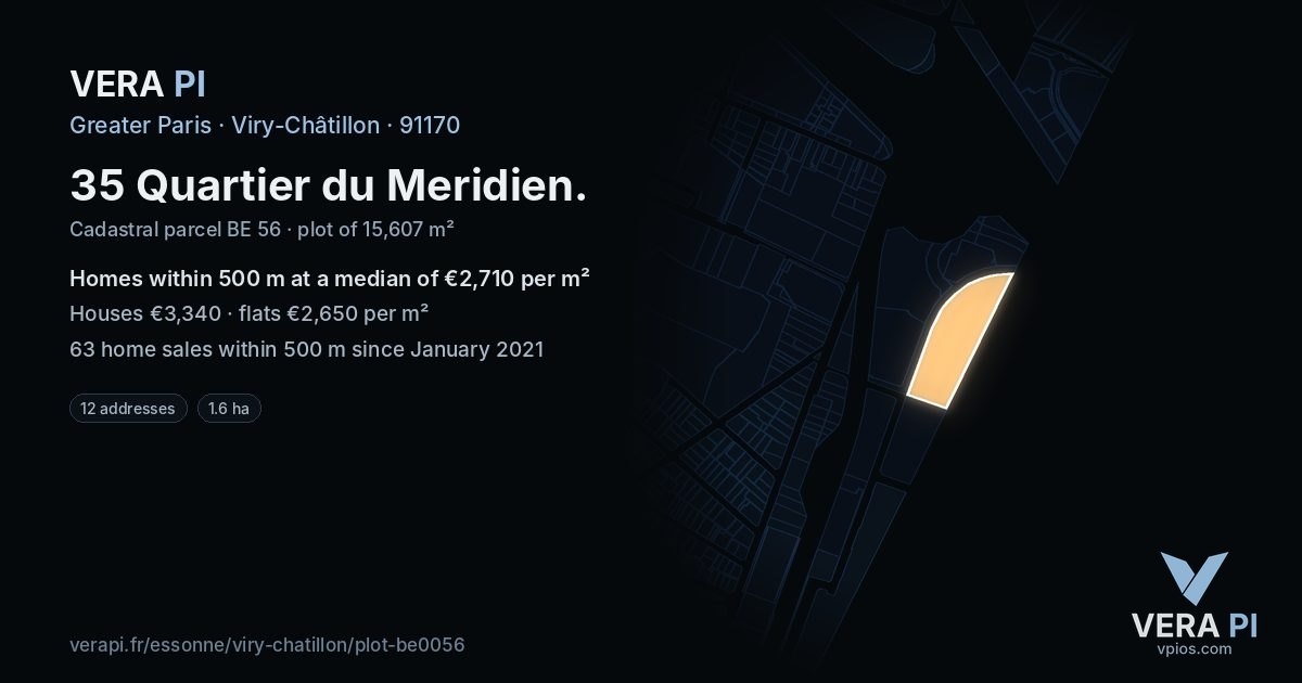 35 Quartier du Meridien, Viry-Châtillon at night – the plot lit, the parcels around coloured by the prices near them
