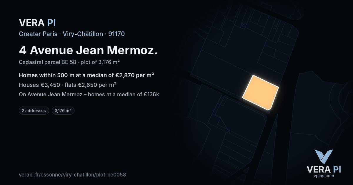 4 Avenue Jean Mermoz, Viry-Châtillon at night – the plot lit, the parcels around coloured by the prices near them