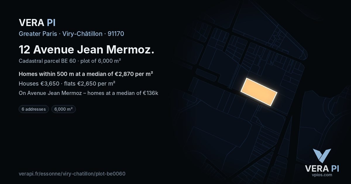 12 Avenue Jean Mermoz, Viry-Châtillon at night – the plot lit, the parcels around coloured by the prices near them