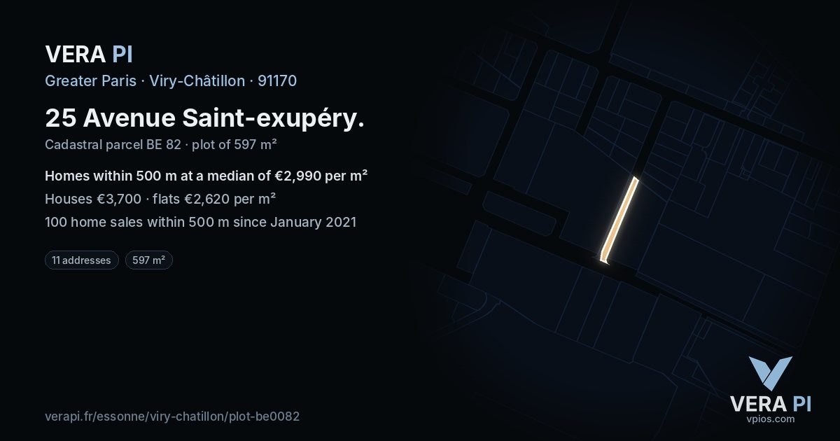 25 Avenue Saint-exupéry, Viry-Châtillon at night – the plot lit, the parcels around coloured by the prices near them